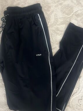 Men's Black Jogger Pants with Reflective Piping